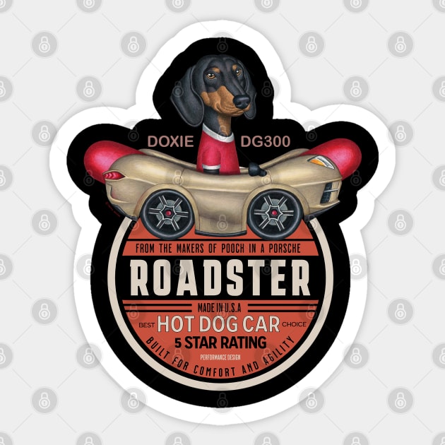 Dachshund Roadster Hot Dog Car Sticker by Danny Gordon Art